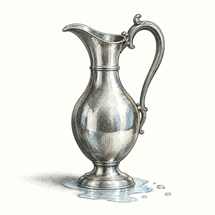 Engraved plate of an antique silver water ewer