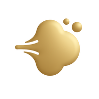 Gold liquid droplet and splashes on a white background