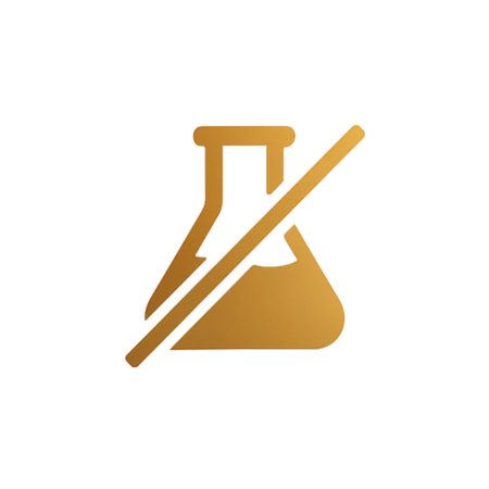 Gold icon of a beaker crossed out on a white background