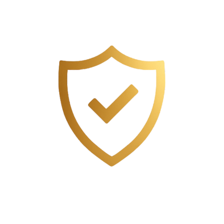Gold shield icon with a check mark on a white background