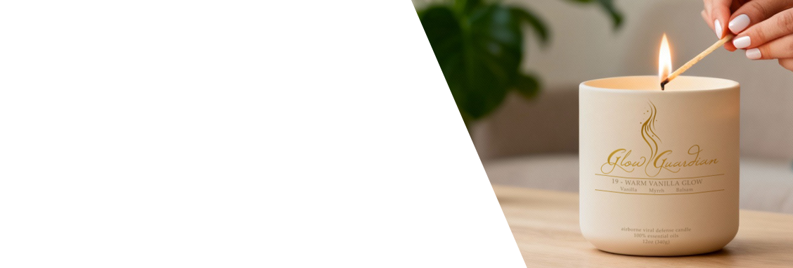 Candle being lit with a brand name on a wooden surface