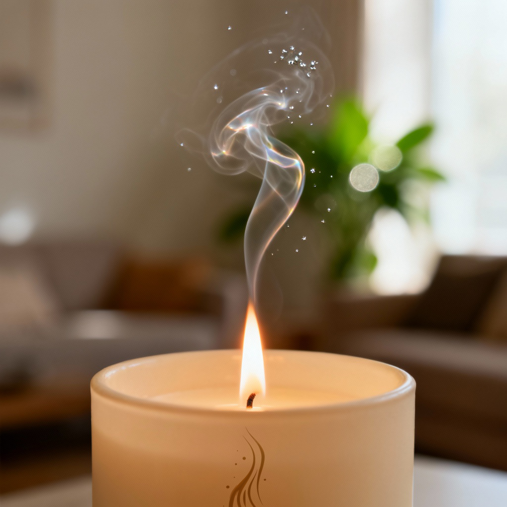 Candle with smoke in a blurred indoor setting