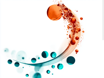 Abstract design with orange and blue circular shapes on a white background