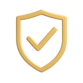 Gold shield with a checkmark on a white background